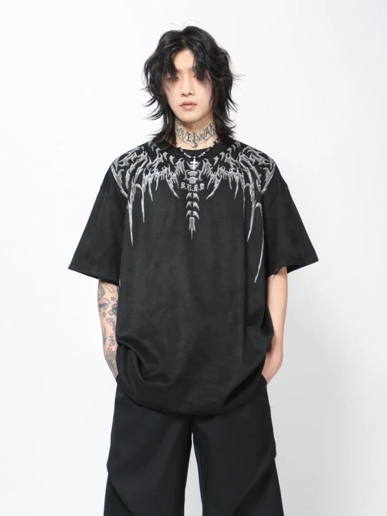 Heavyweight Faux Suede Gothic Oversized T-Shirt