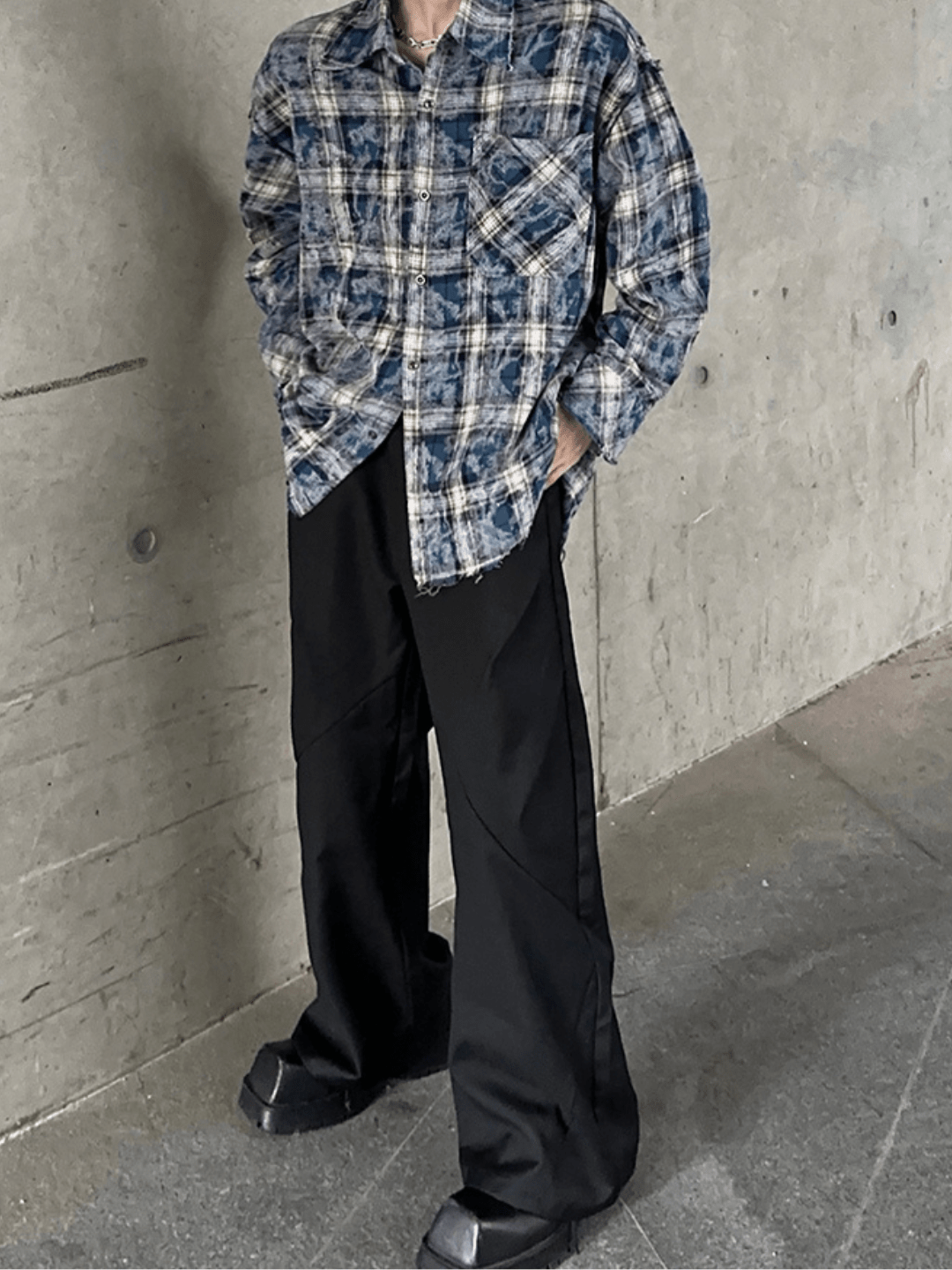 distressed raw edge plaid shirt sinclub0222