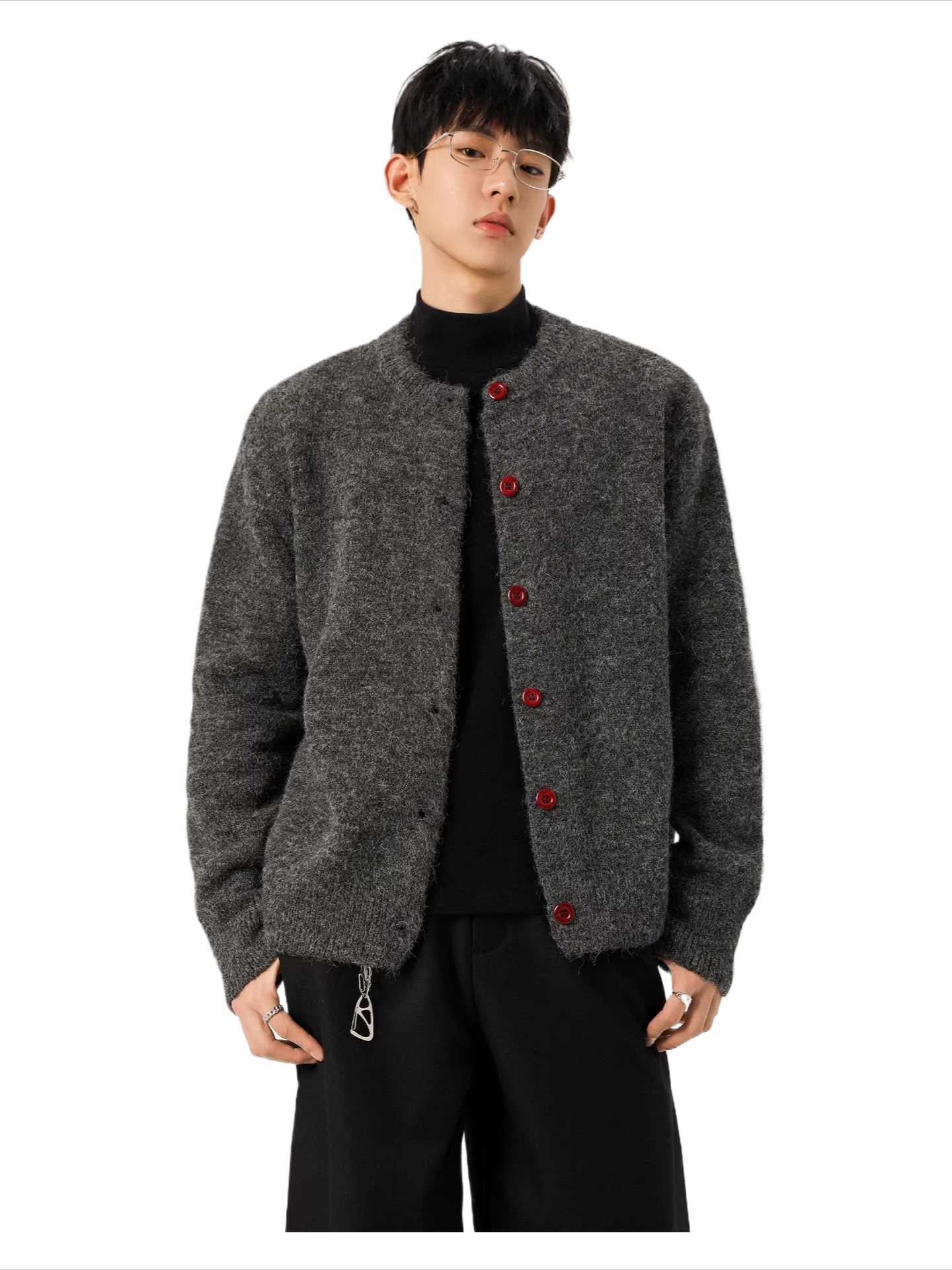 Old money style wool blend cardigansweater men's lazy american retrocleanfitcasualknitting shirt outwear SIN006