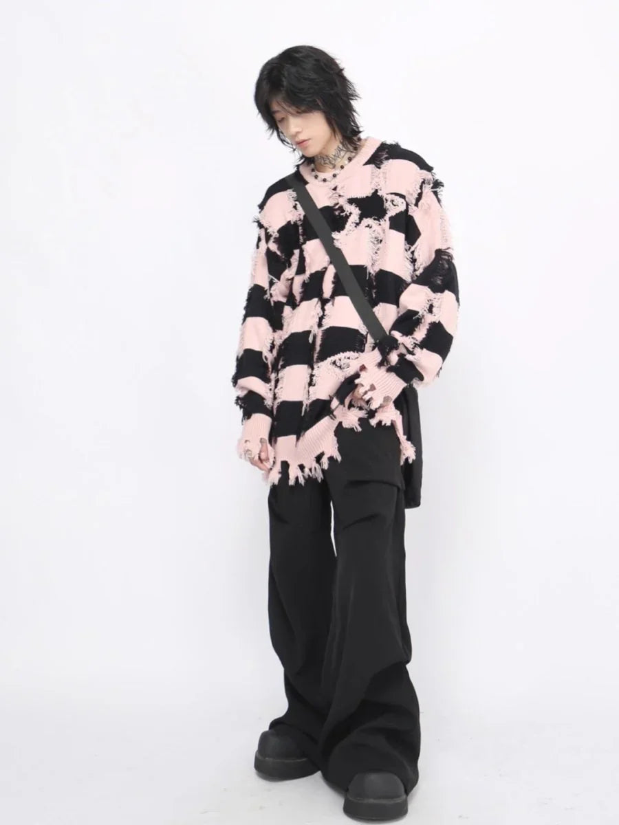 HOLES STRIPED CASUAL KNITWEAR sinclub3265