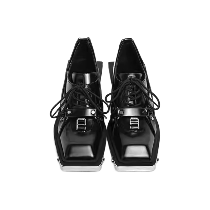 Genuine leather chunky sole derby shoes - men's casual leather shoes with square toe and height increasing design