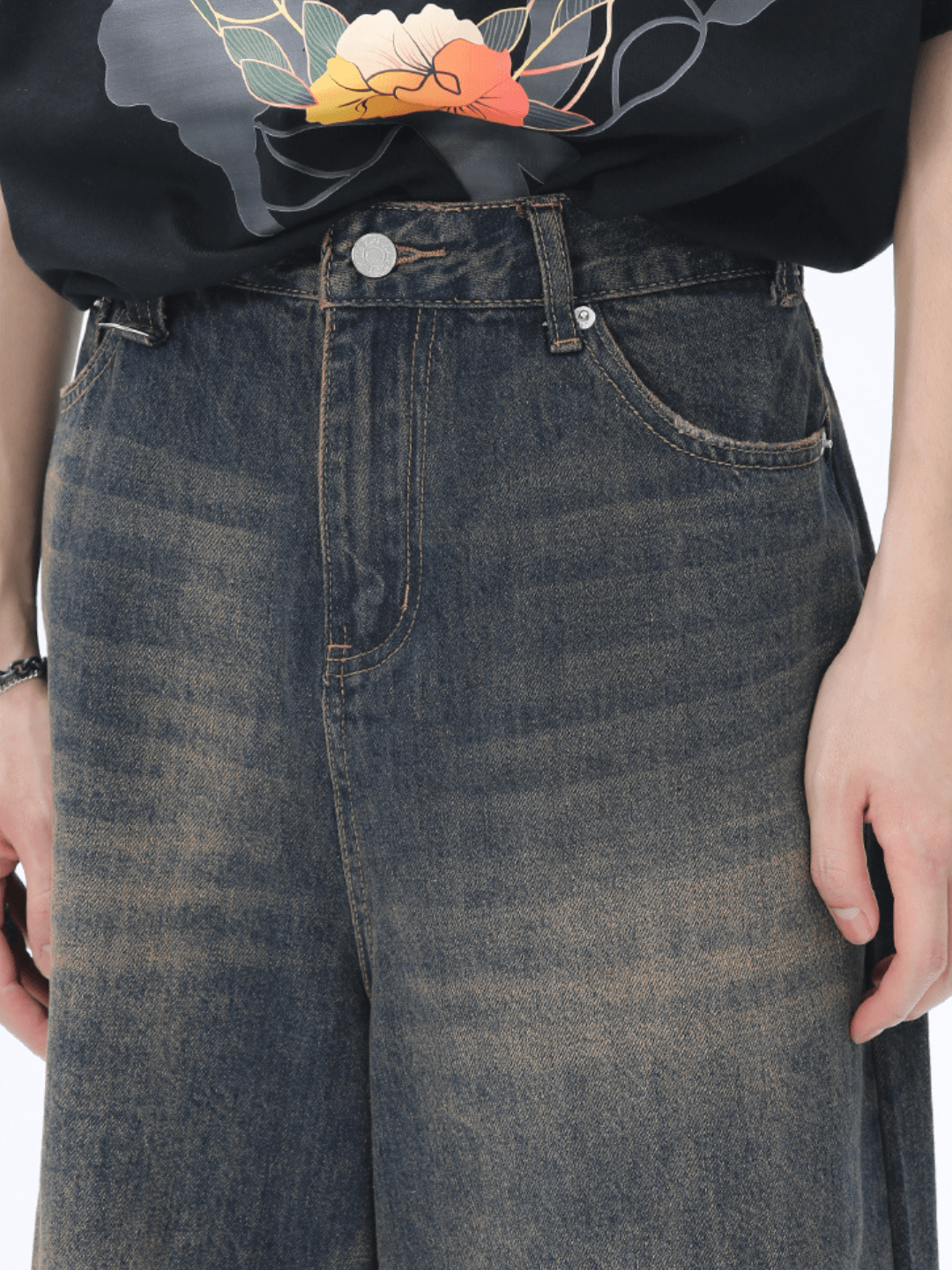washed straight denim pants shorts st1626