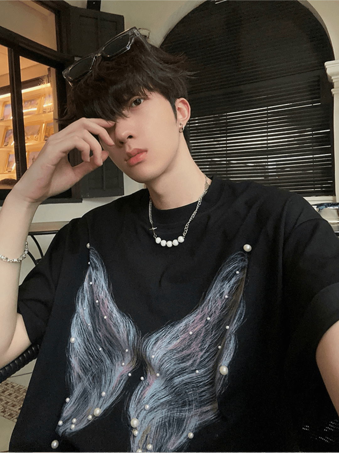 pearl butterfly print T-shirt sinclub6608