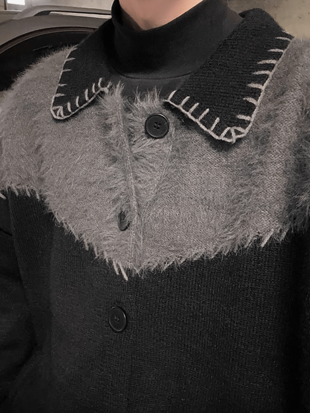 Clashing color loose sweater jacket sinclub0587