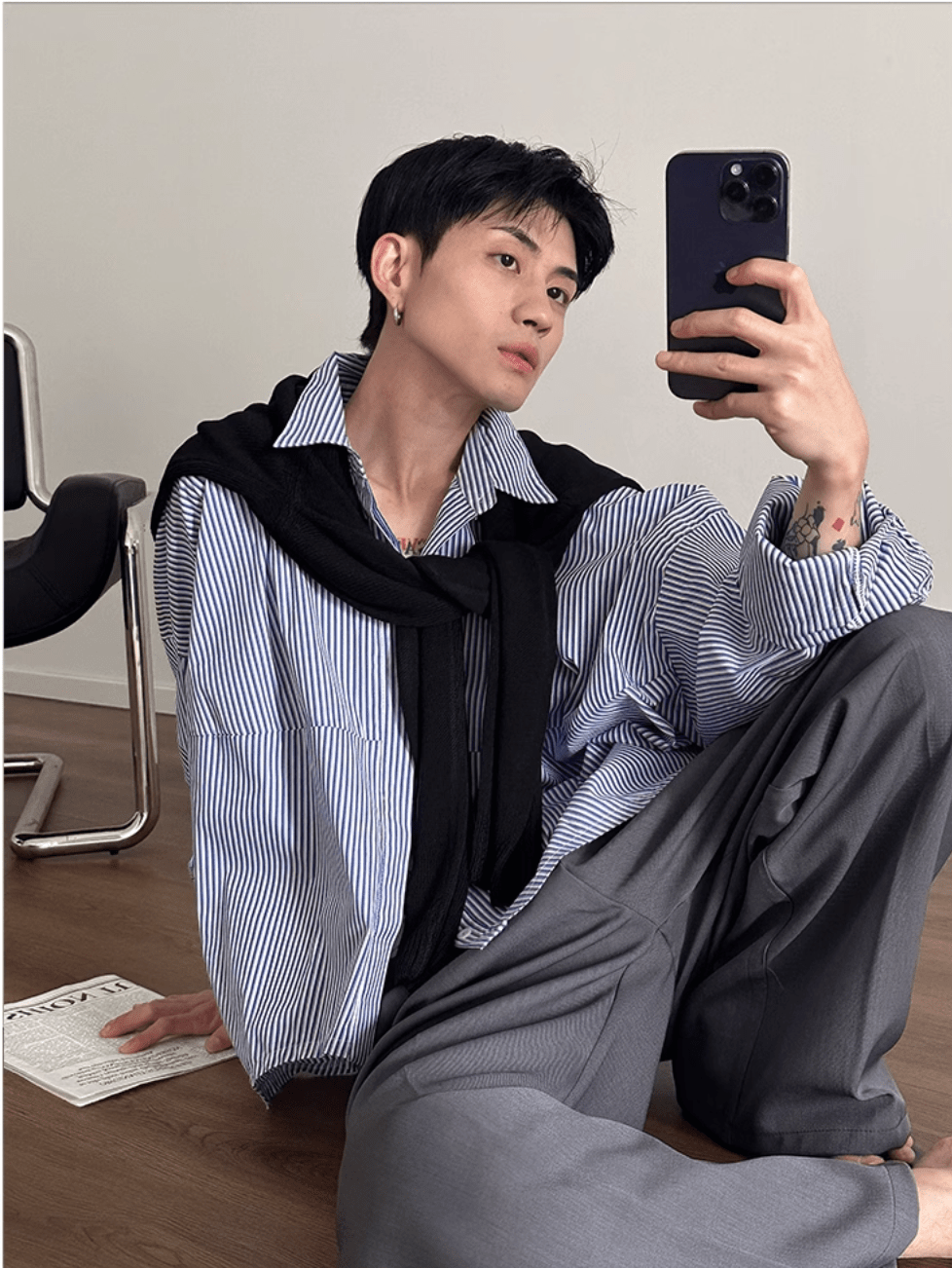 Blue Striped Casual Shirt sinclub569