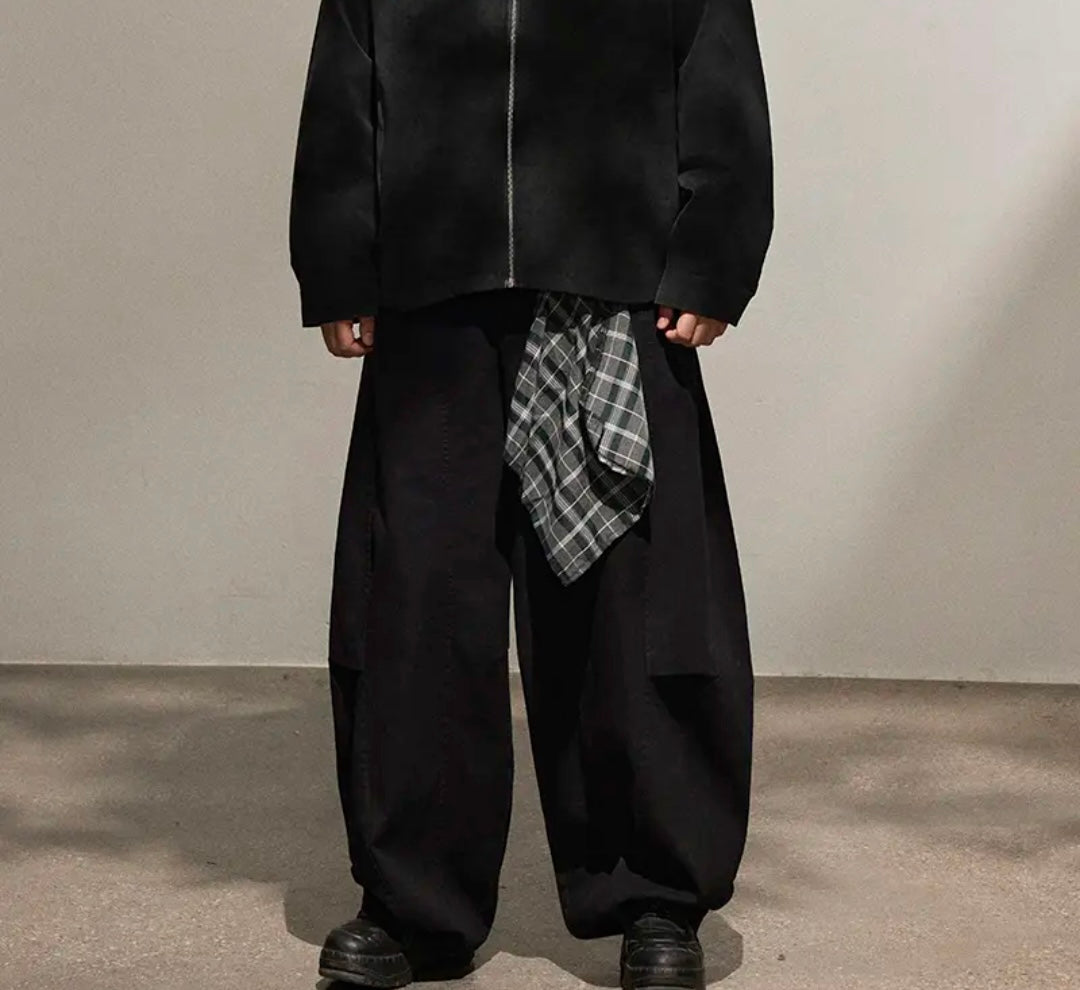 Large size men's spring new high street canvas removable square scarf curved knife casual pants