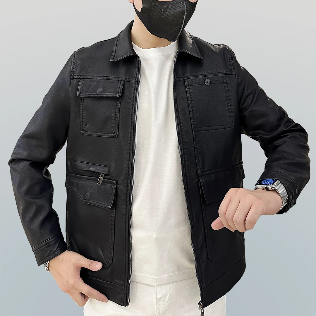 Men's Durable Faux Leather Jacket | Heavy-Duty Streetwear Outerwear-sin