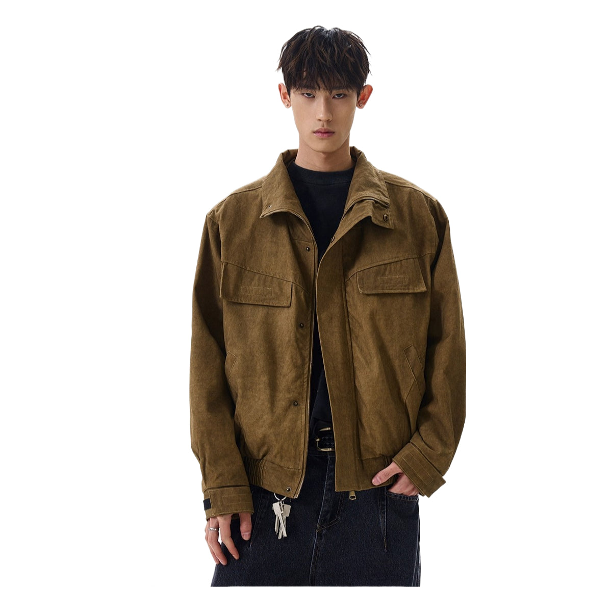 Vintage old cleanfit deconstruction stand-up collar jacket trendy short tooling jacket SIN0972