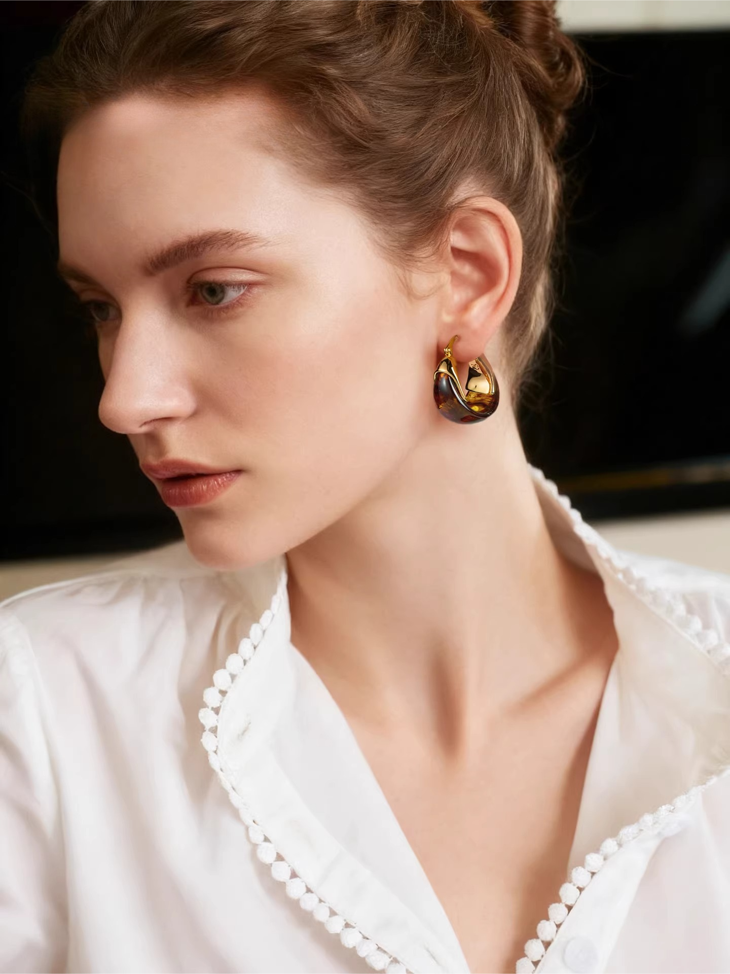 Real Willow Gold Circle Earrings Women's Niche Retro Ear Buckle Light Luxury Premium WY016