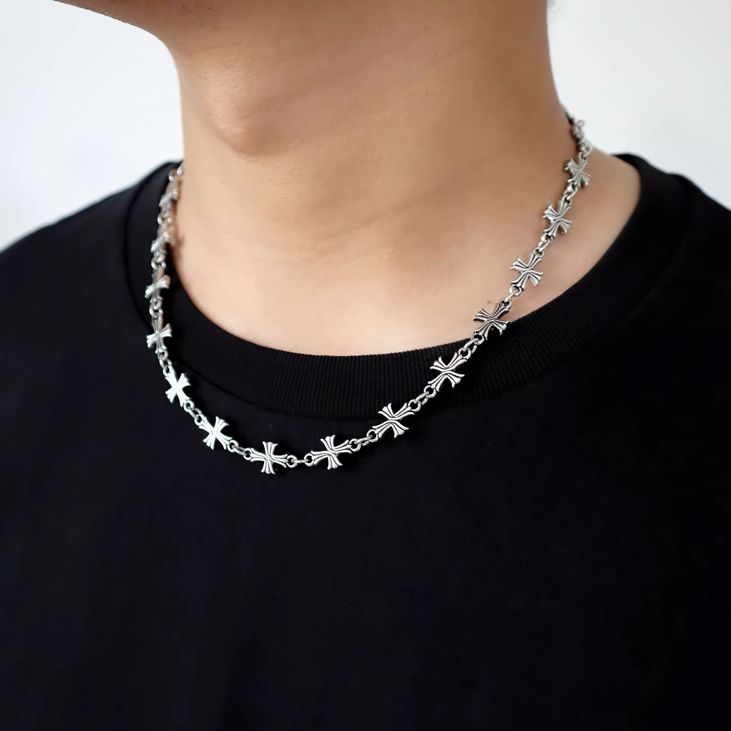 Men's titanium steel cross necklace - fade-proof, unique design, high-end feel, edgy & versatile, hip-hop punk style