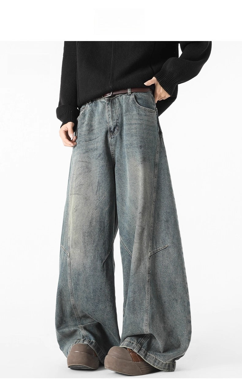 American retro straight jeans men's loose leg scimitar pants