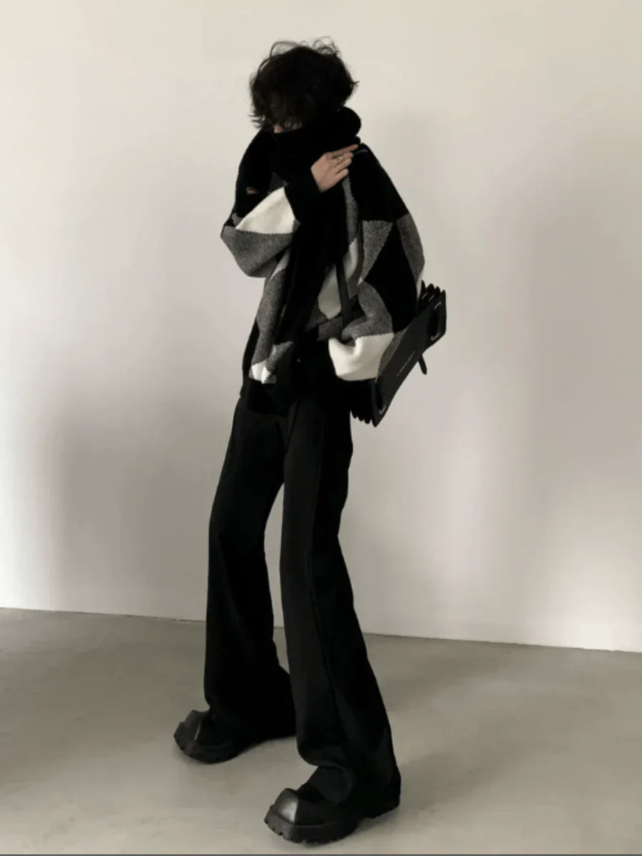 BLACK AND WHITE HIGH-END DESIGN TURTLENECK SWEATER sinclub5045