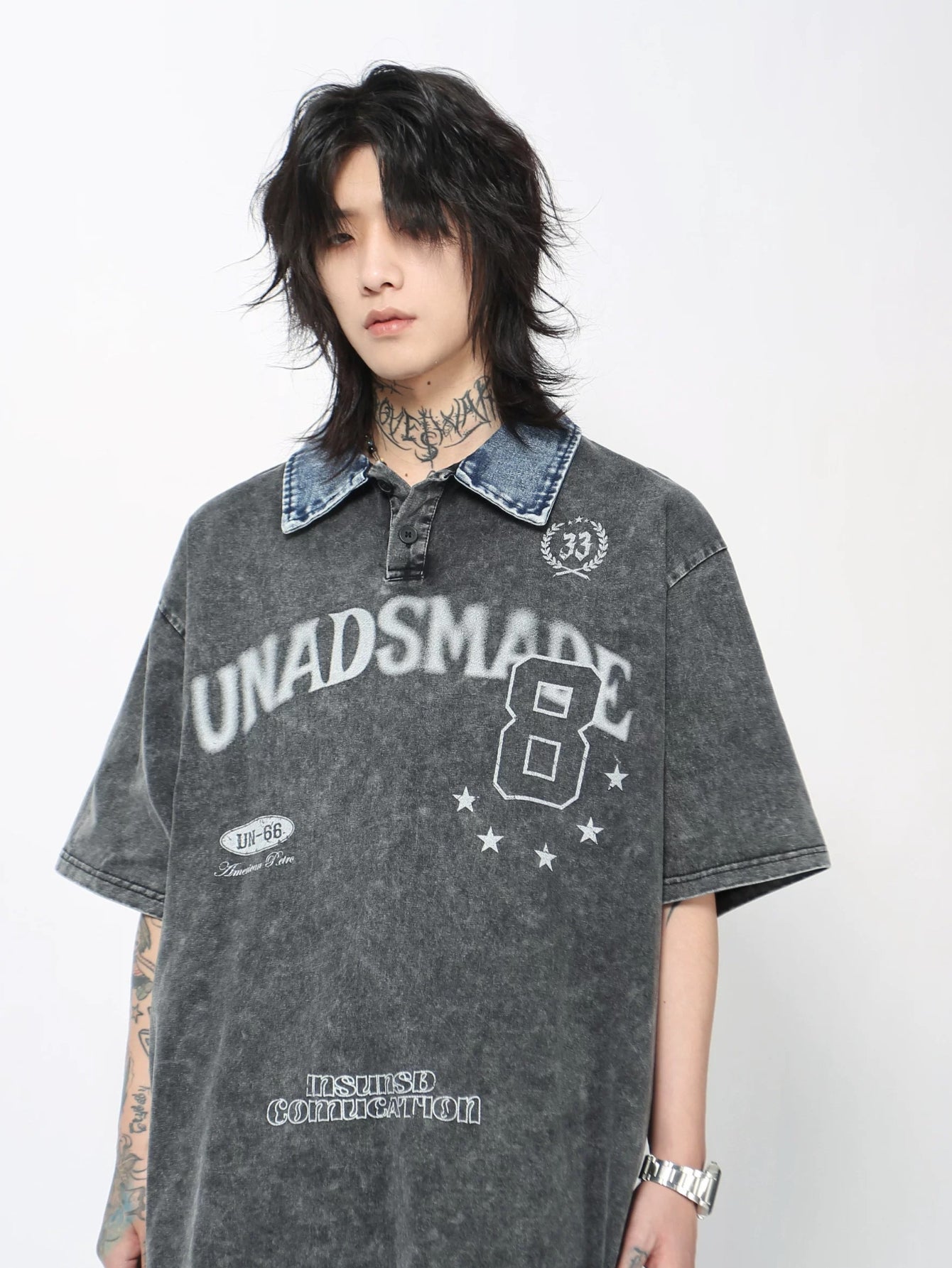 Oversized Vintage Washed Denim Polo Shirt