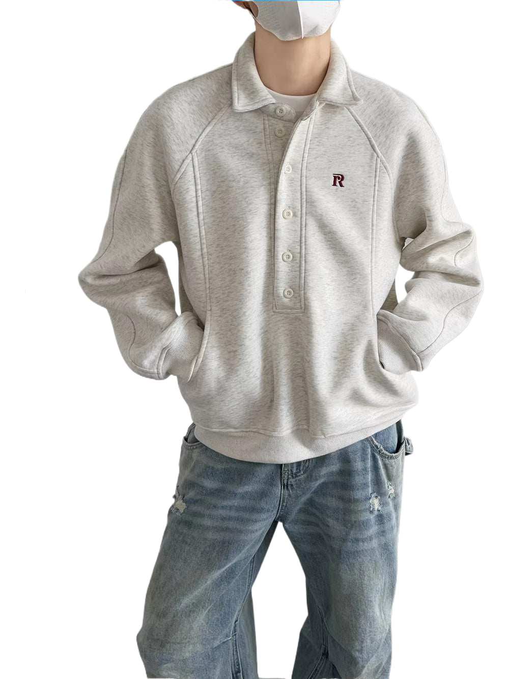 Classy old money style retro button decorative sweatshirt SIN0833