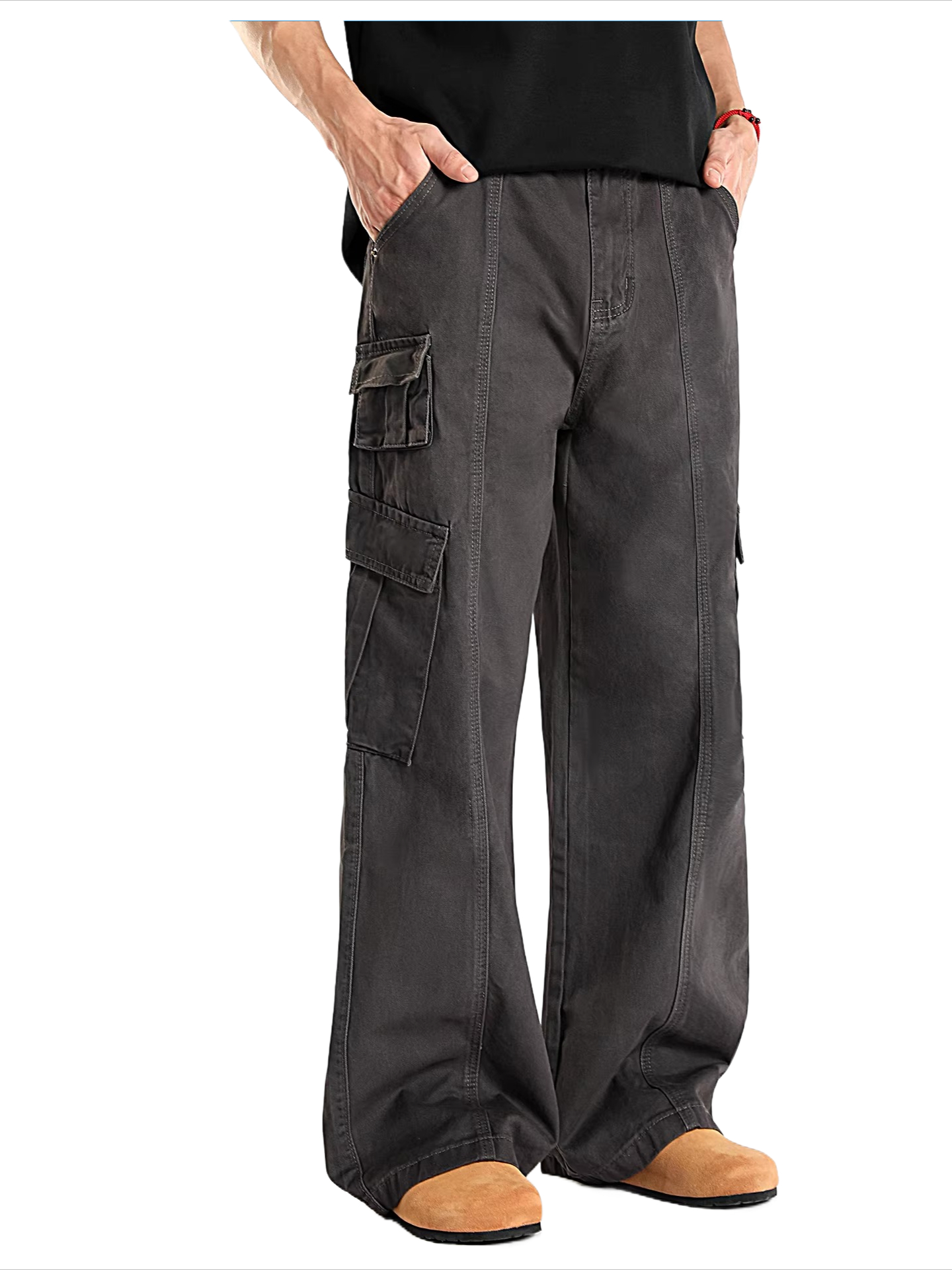 American retro multi-pocket workwear pants men's summer trendy brand loosecasual pantsstraight-leg wide leg paratrooper pants