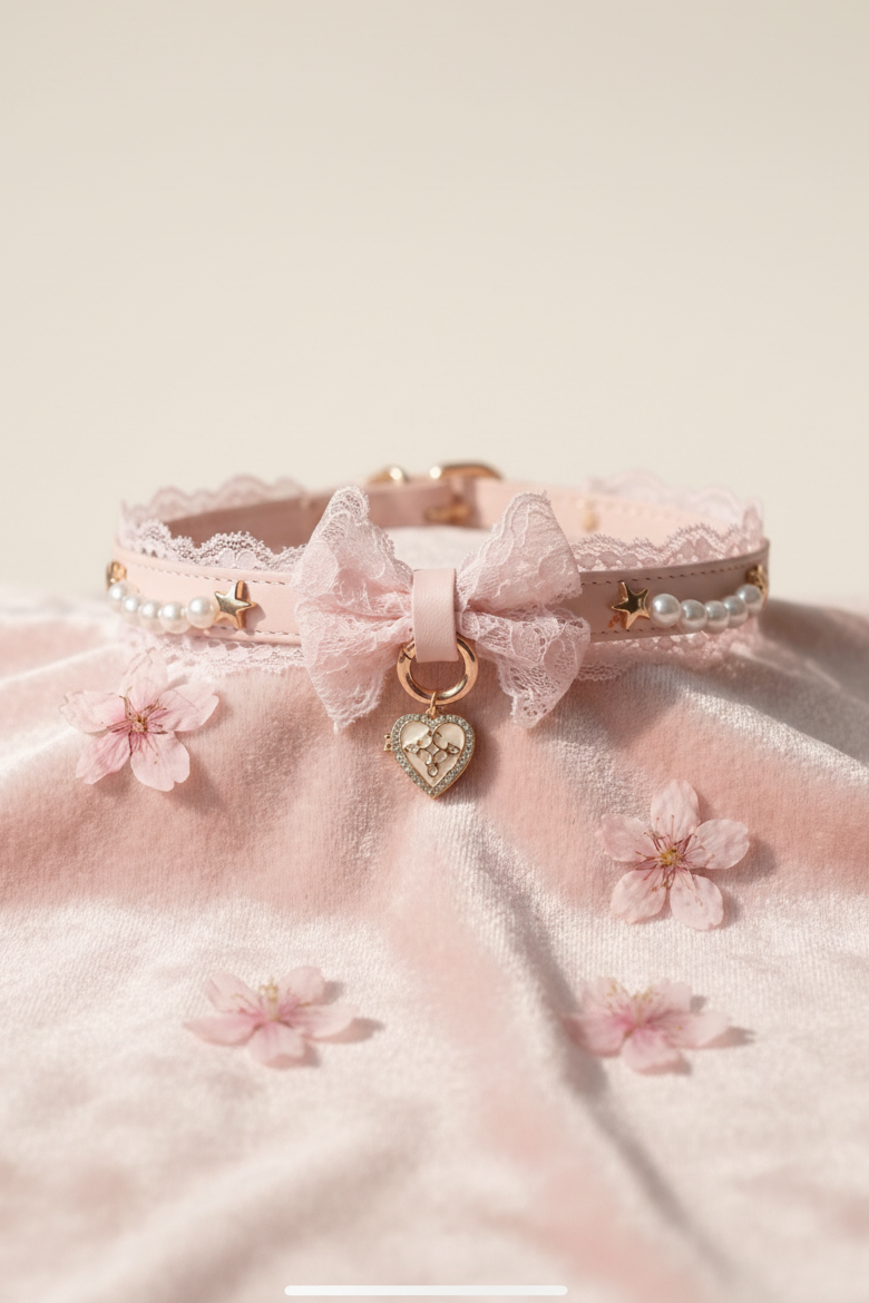 Lace Heart Knot Pink Lace Bow Pearl Necklace