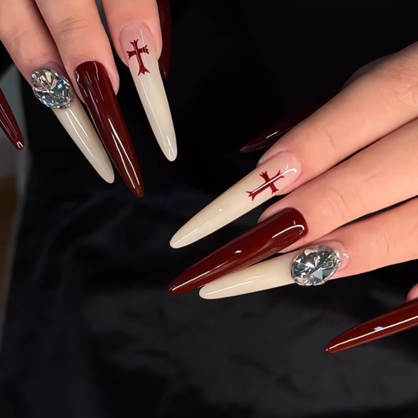 New arrival wear armor light luxury style manicure with a large pile of diamonds and cross purely handmade wear armor pieces SYL006