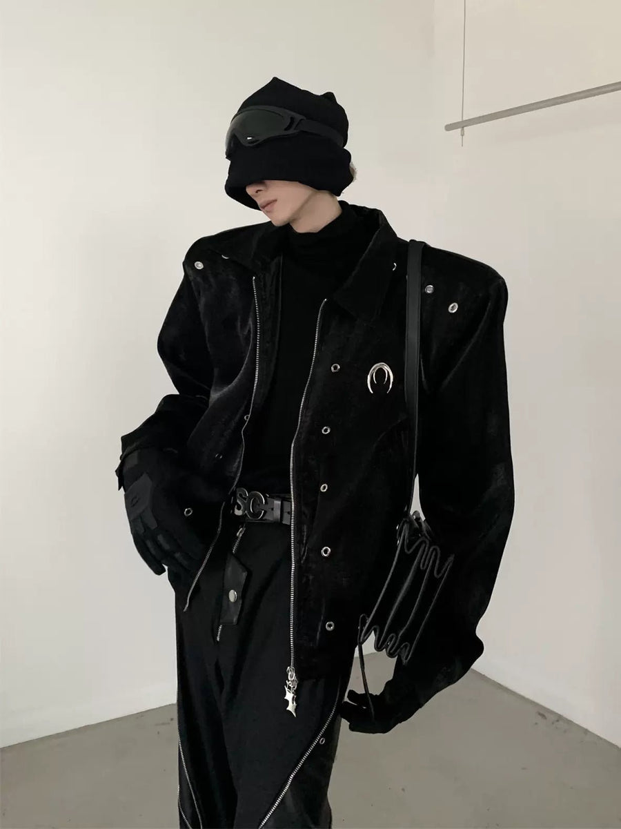 SHOULDER PADS SILHOUETTE LAPEL SHORT JACKET sinclub8023