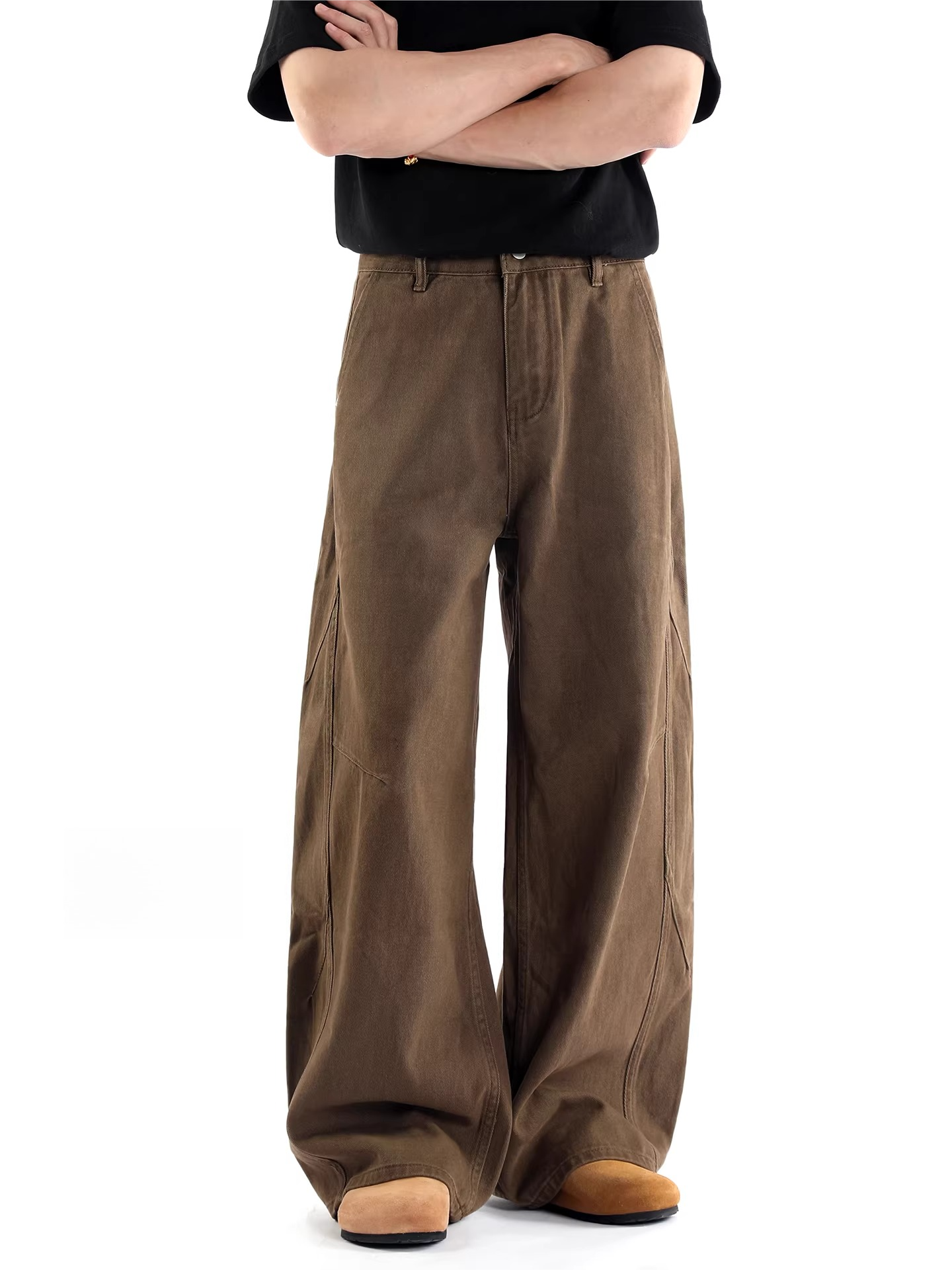 American khaki brown retro scimitar jeans men's and women's looseloose pantscleanfitpants