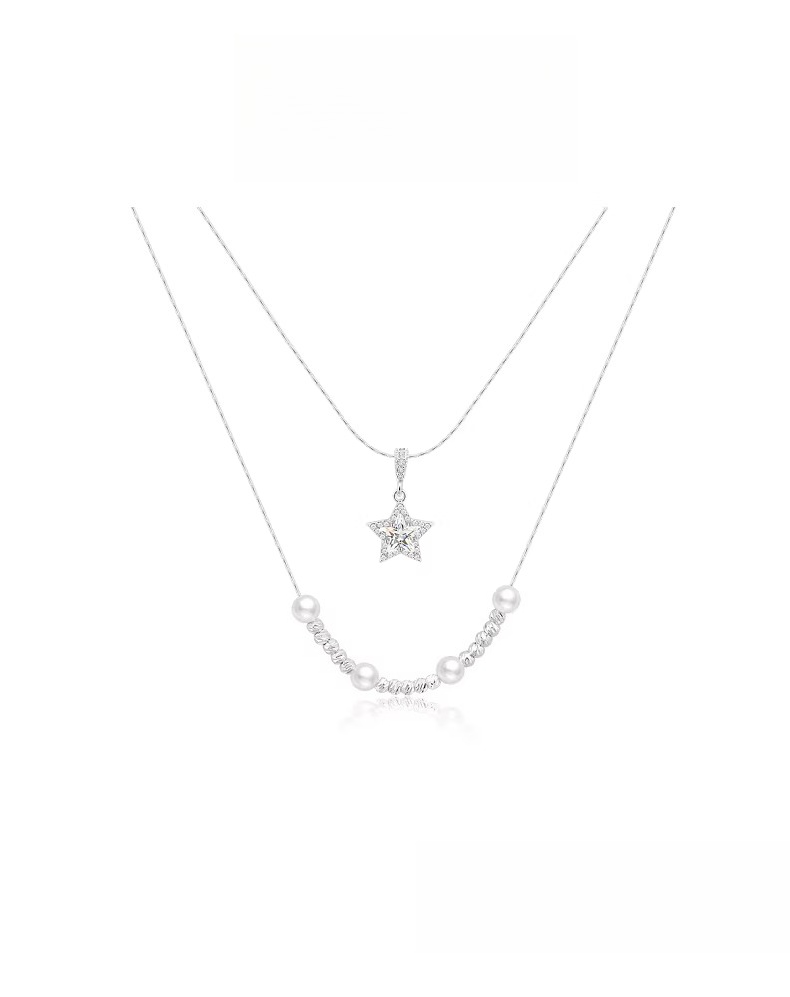 Necklace Women's Pearl Star Double Layer Stacked Clavicle Chain WY057
