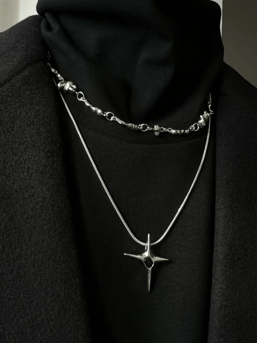 DOUBLE LAYER CHAIN ASYMMETRICAL NECKLACE ST1254