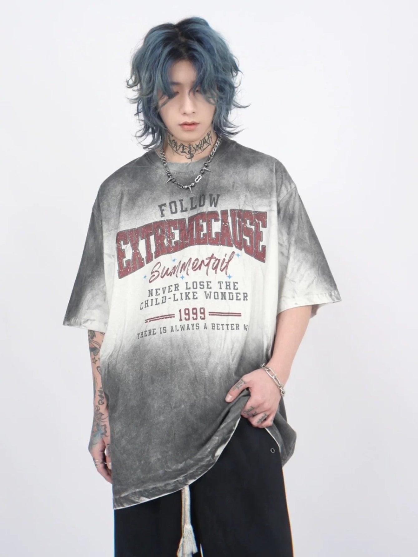 Oversized Vintage Washed Spray Paint Gradient T-Shirt