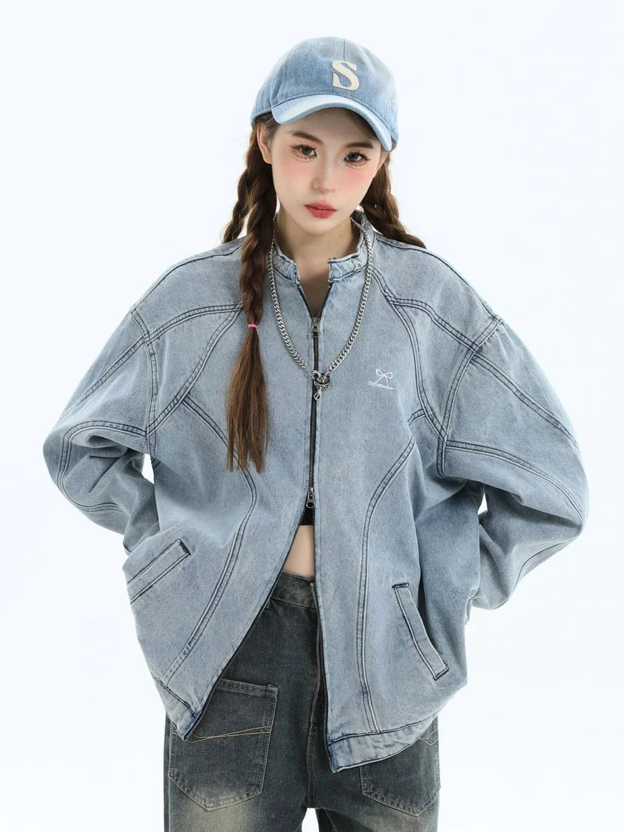 WASHED DENIM JACKET ZIPPER sinclub0159
