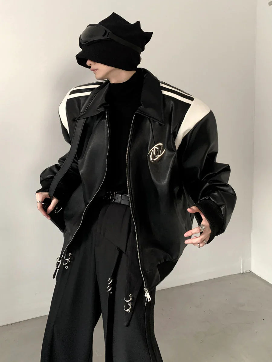 BLACK COTTON THICKENED LEATHER JACKET sinclub8881