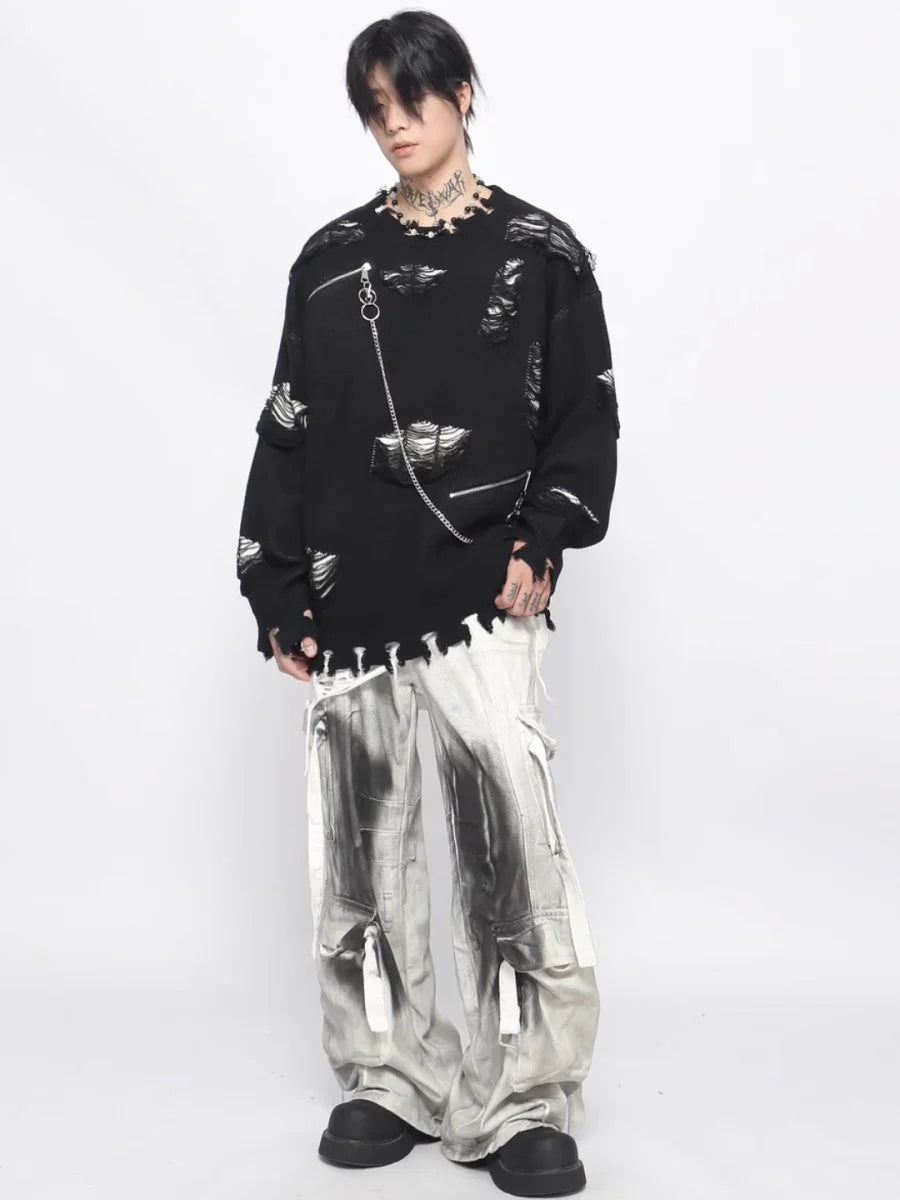 CUT HOLES DESIGN KNIT sinclub7626