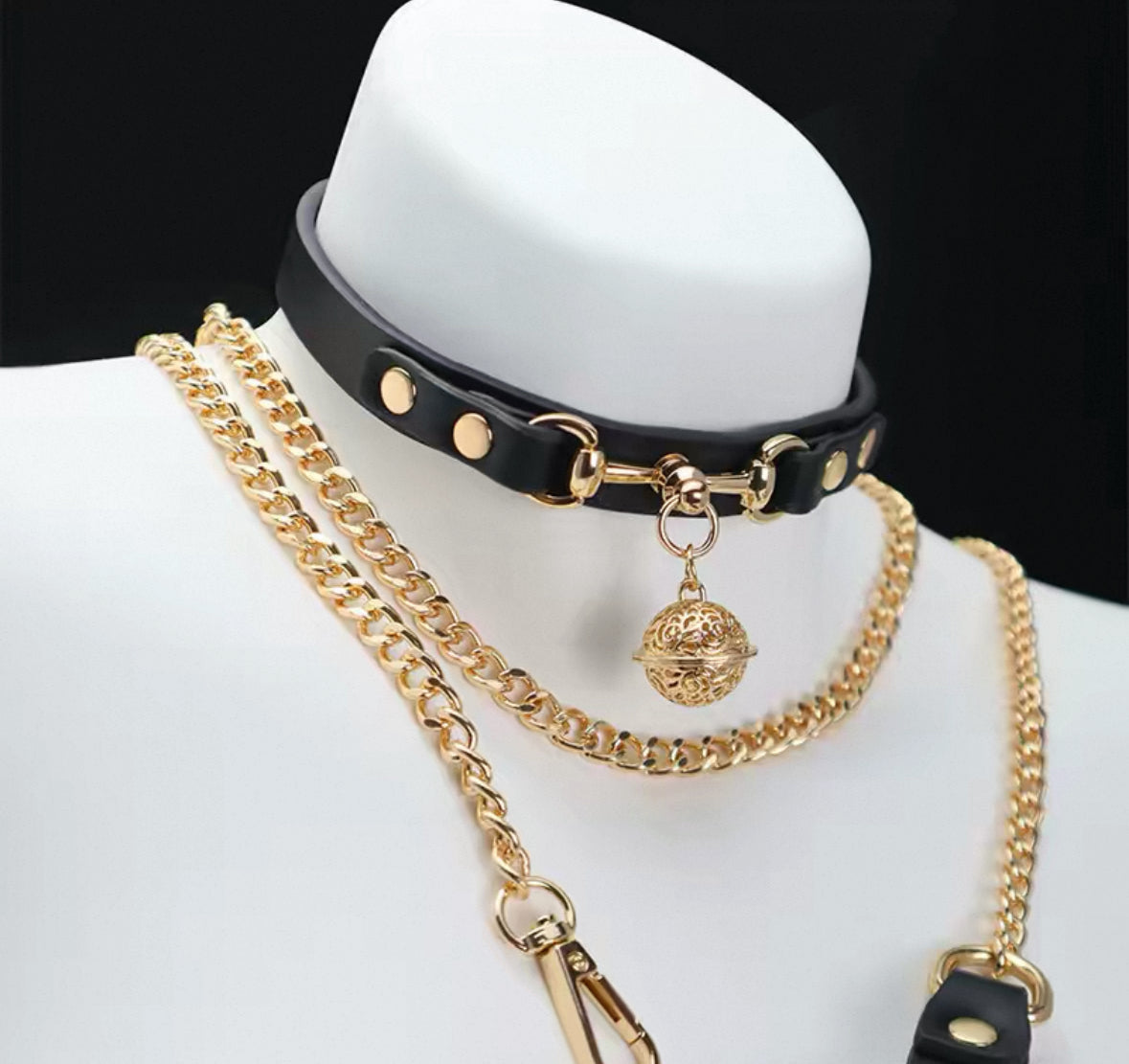 Bell metal bone tag collar with chain lock bone dog choker leash