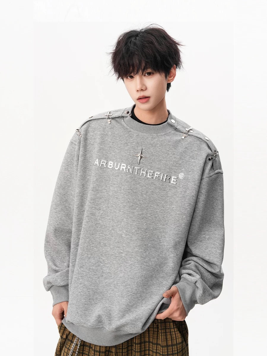 American high street metal buckle sweatshirt men's spring fashion brand loose casual three-dimensional pullover design sense fashion brand top sinclub8866