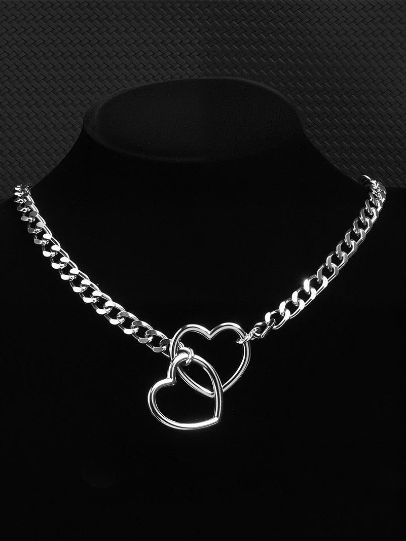 Punk heart lock chain neck chain collar can be pulled and pulled male couple necklace choker niche