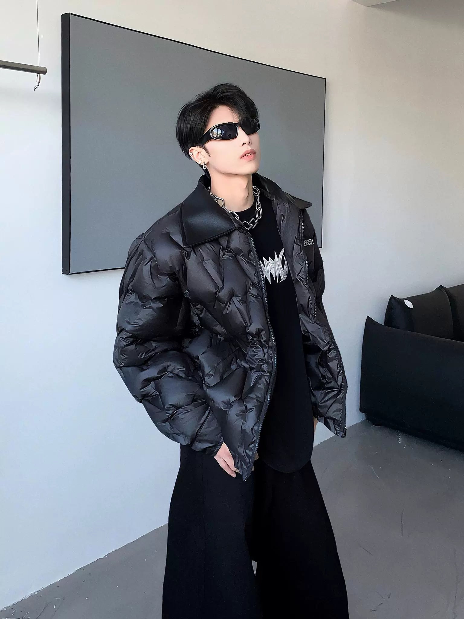 Large lapel high sense cleanfit cotton jacket men's winter design sense thickened cotton jacket