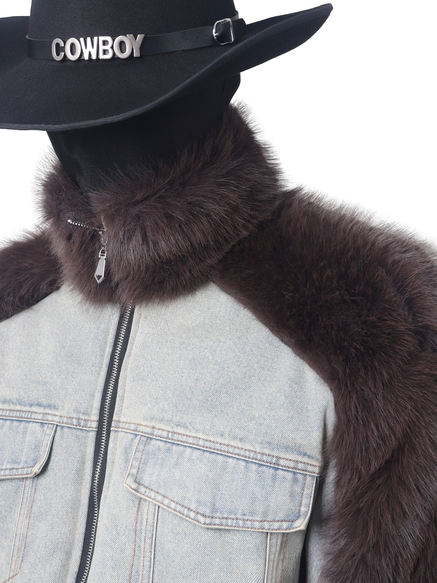 Mountain carving series splicing denim jacket men's autumn and winter light luxury plush imitation mink jacket