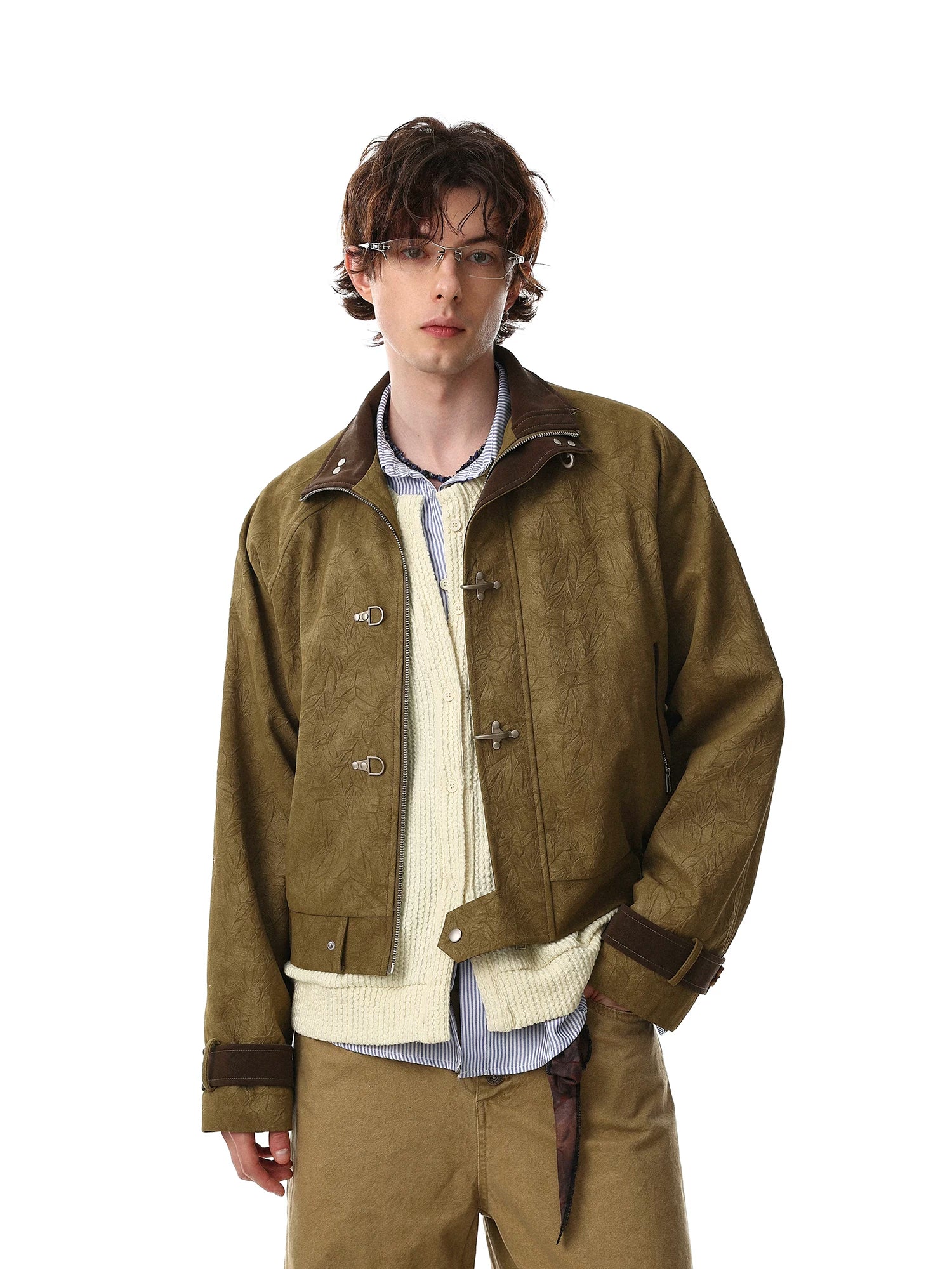 American retroclassy stand collar airplane buckle jacket men's loosecasualworkwearoutwear sinclub6210