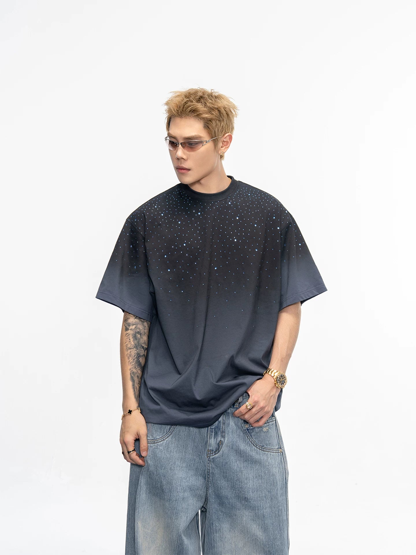 Distressed Gradient Cotton Tee-sinclub28