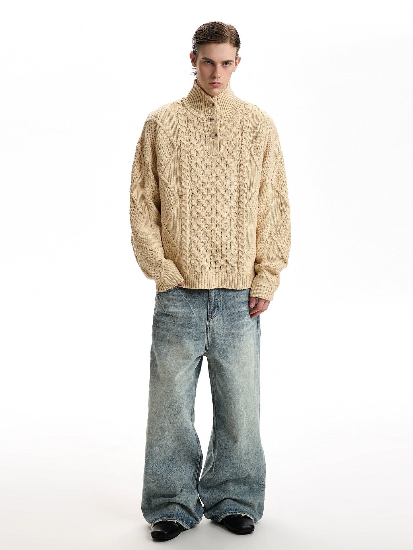 Heavy industry rough-knit stand-up neck sweater SIN0961