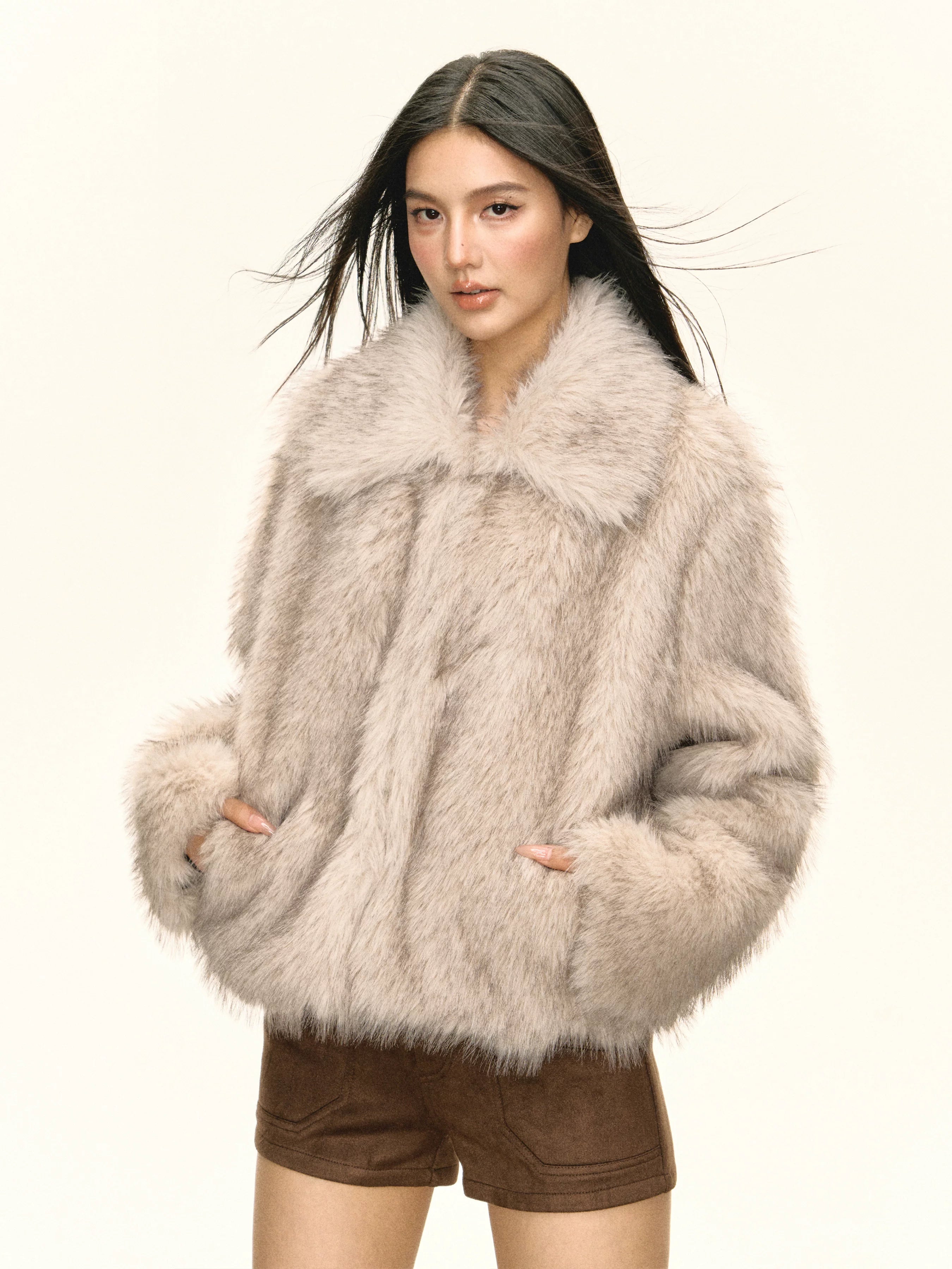 American retro eco-friendly faux fur trimmed cropped jacket for women WY002