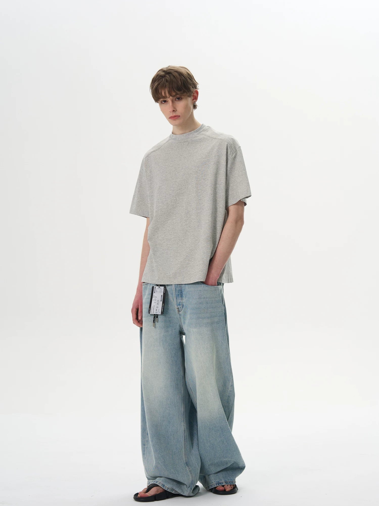 Splicing deconstruction cleanfit short sleeve T-shirt men WY077