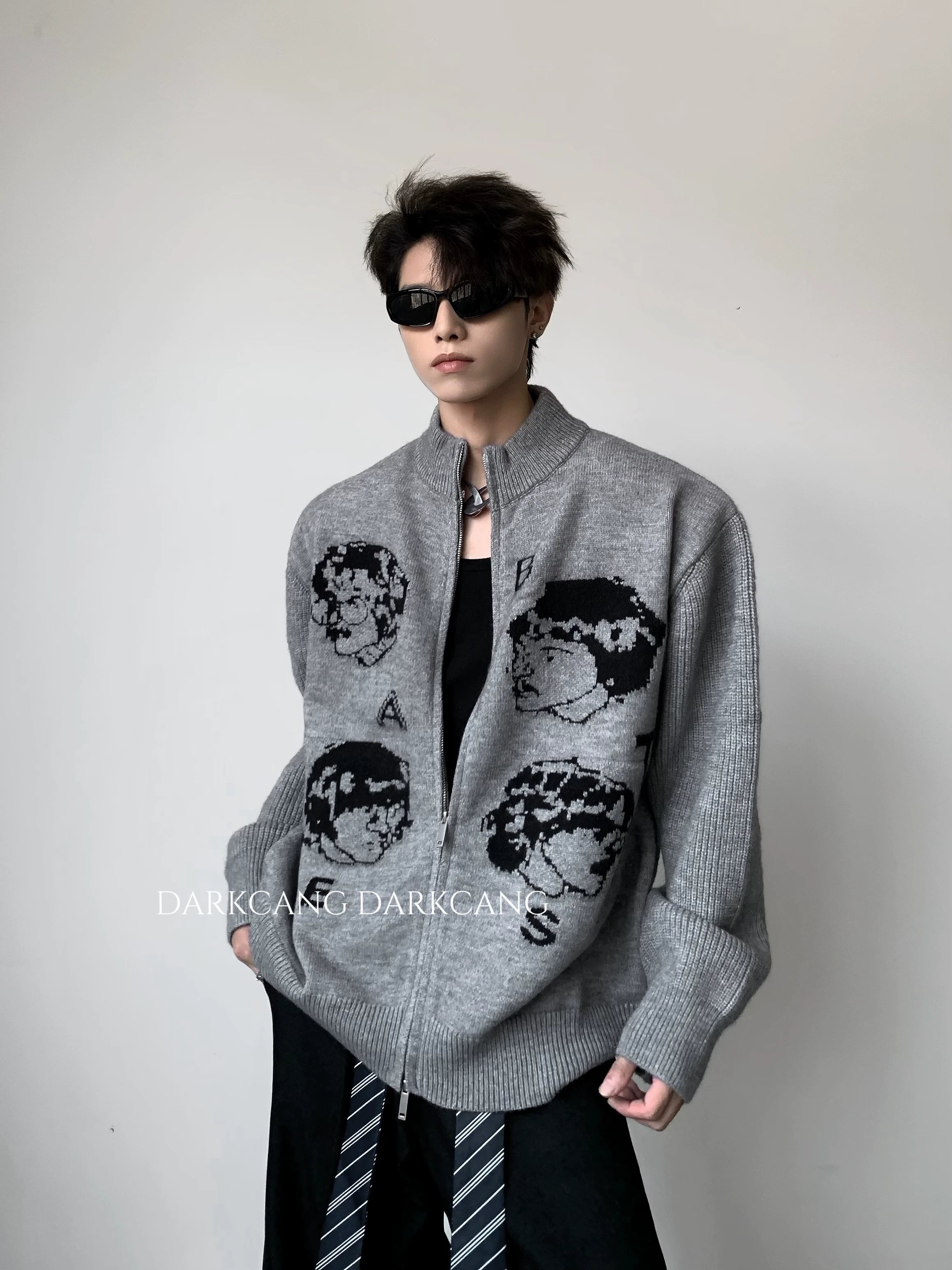 Light luxury and handsome design sense stand collar knitting shirt outwear men SIN060