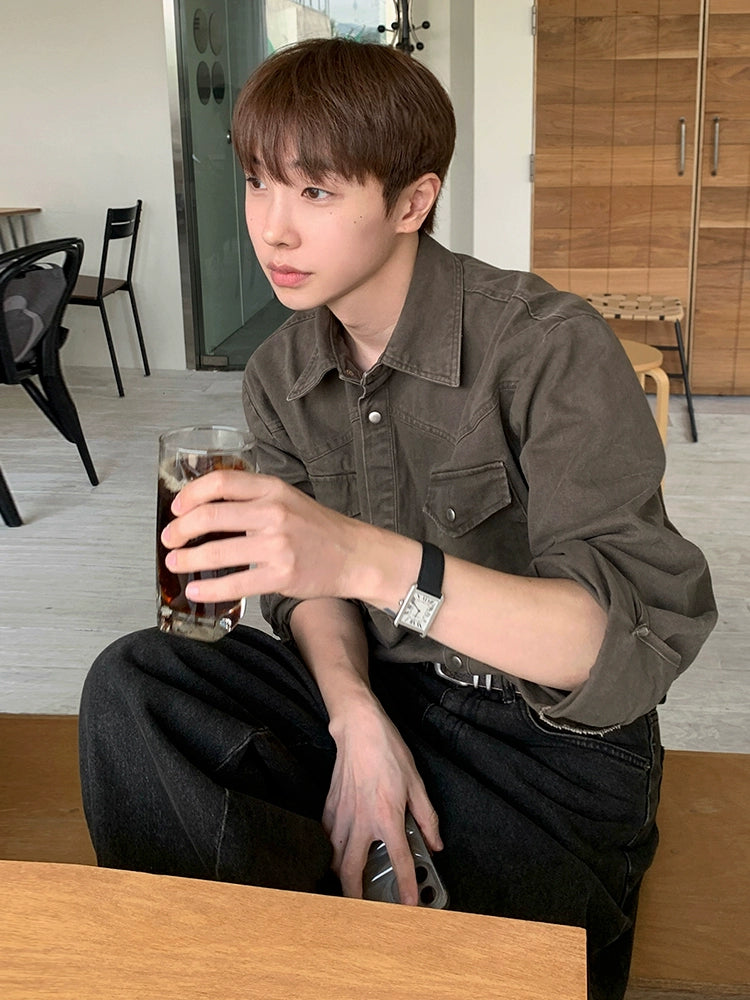 Old Money Wind Tooling Long Sleeve Shirt Men's Autumn Loose Casual Shirt Korean Commuter Old Top