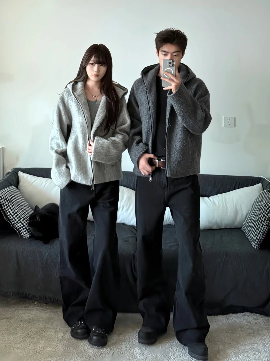 Wool blend full-zip hooded mohair sweater jacket - cozy & stylish autumn/winter outerwear for men & women sinclub8661