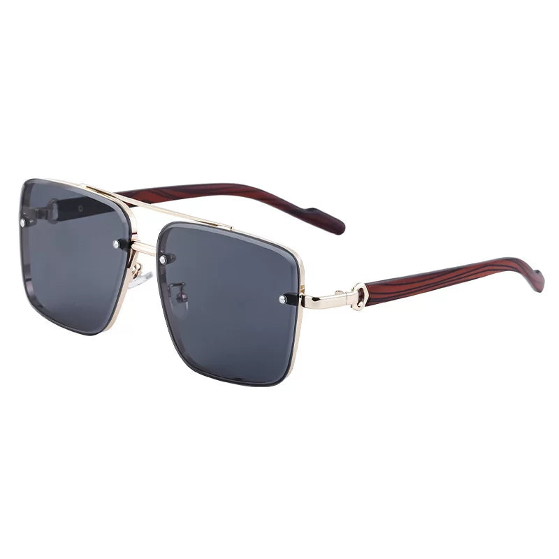 Retrocasual frameless men's glasses imitation wood grain temples sunglasses men's driver driving sunglasses