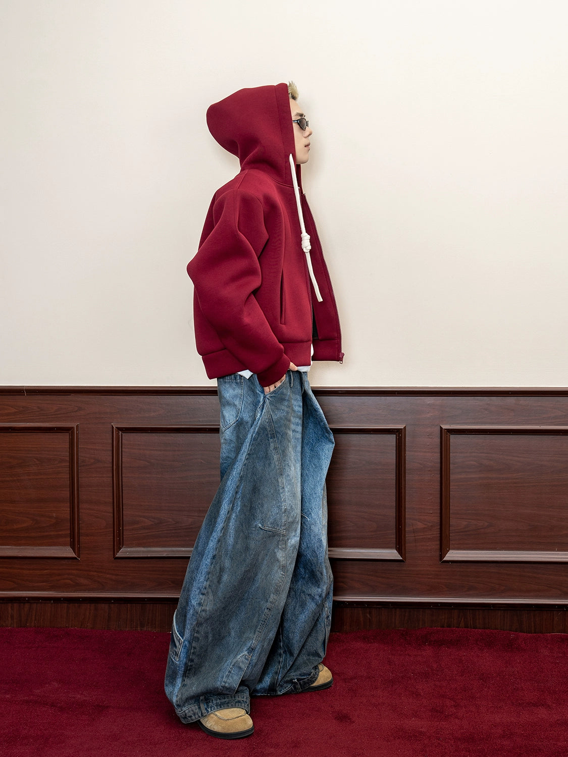 Handmade braided rope solid color hooded American casual sweater men's spring 500g heavy loose cardigan jacket