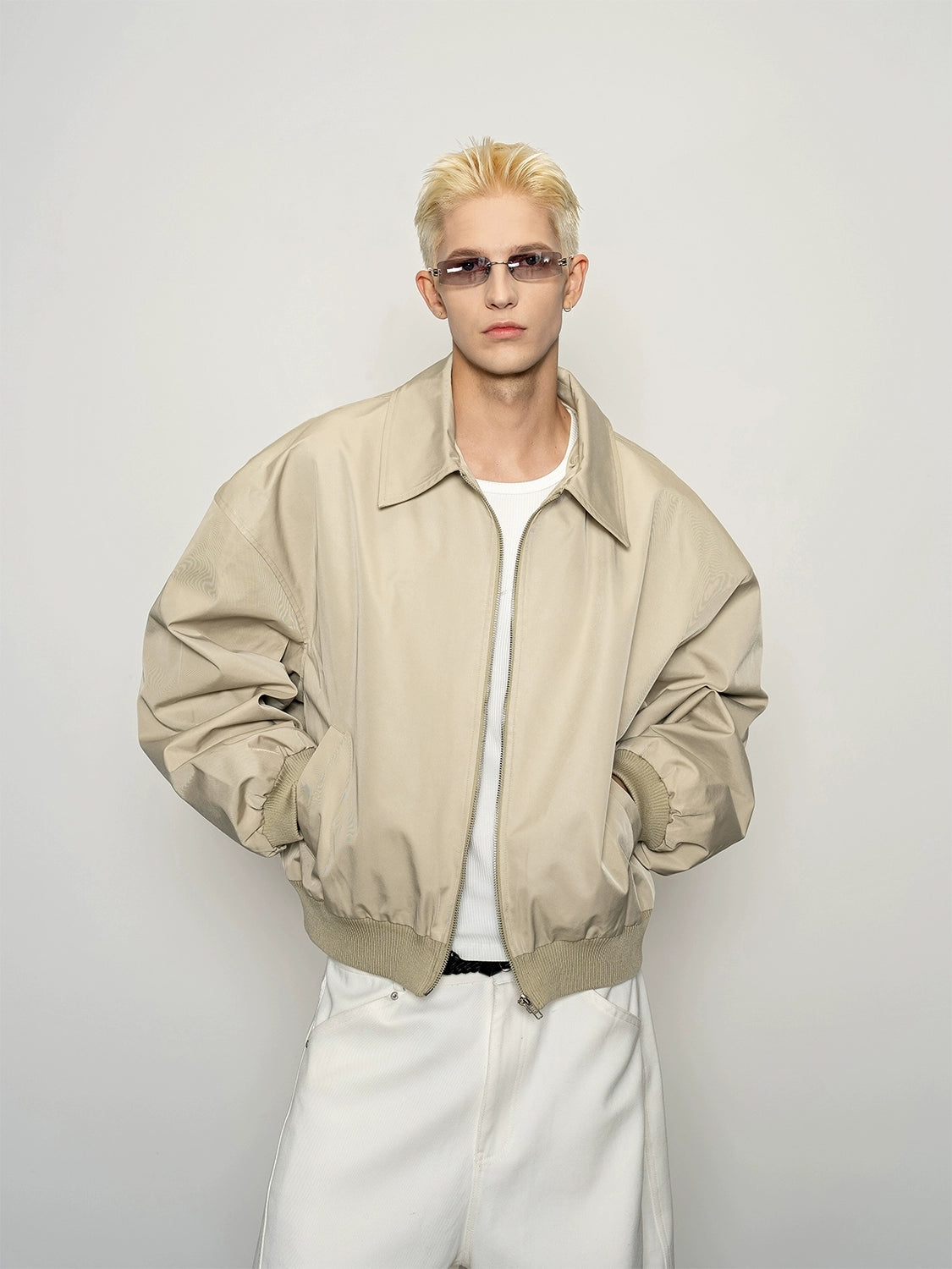 Stiff glossy versatile silhouette windproof lapel jacket men's shoulder short tooling jacket