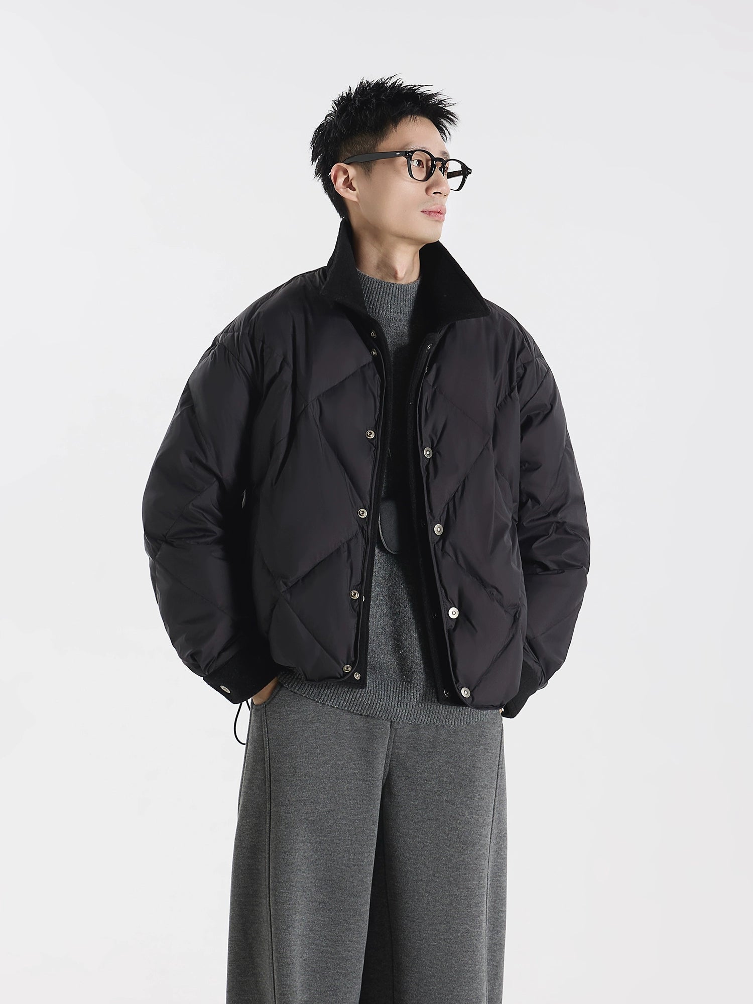 90 white duck down cationic blended woolen splicing stacked fake two down jackets