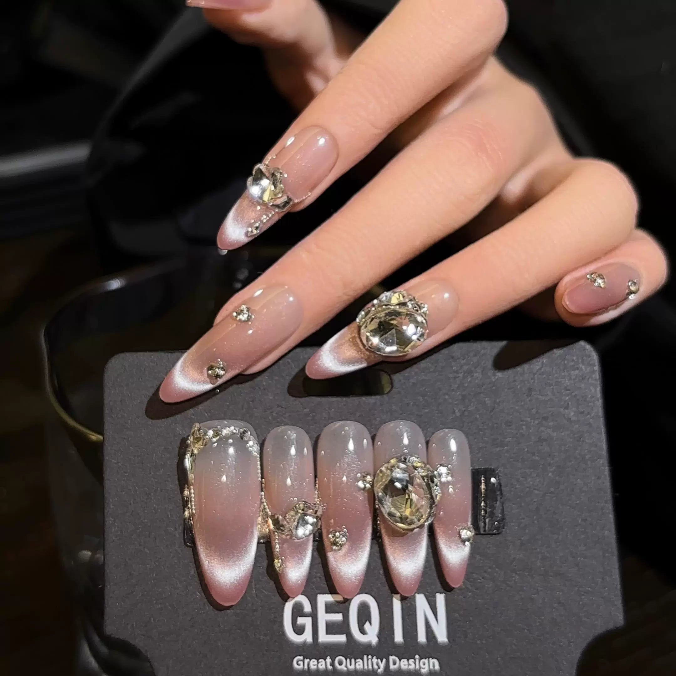 Pinky Pinky Jelly Pink Cat-Eye Ombre French Tip Natural Coverage High-Quality Handcrafted Press-On Nails