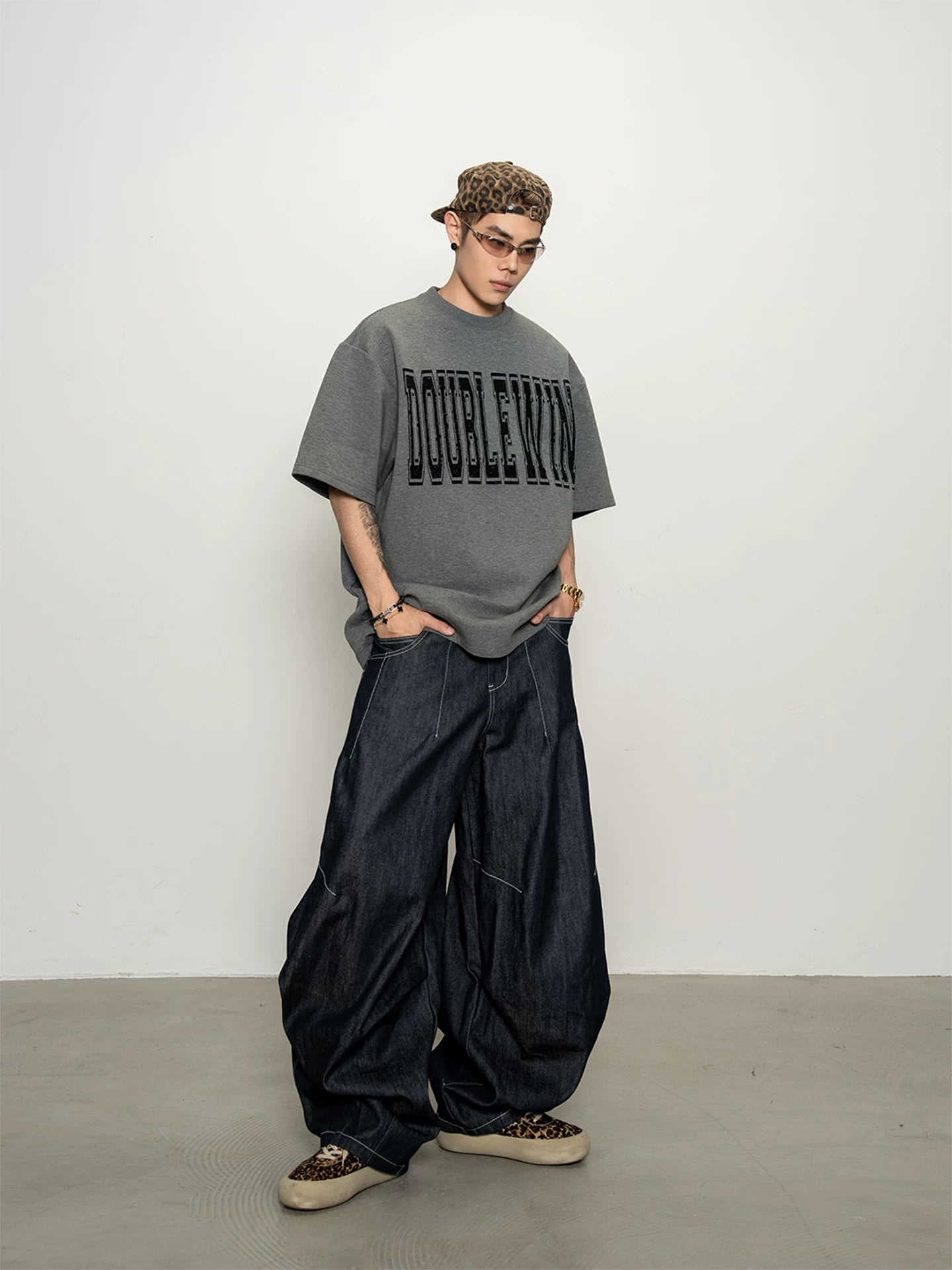 Laser burnt flower dropped shoulders wide air layer short-sleeved t-shirt summer looseeasiest for match half-sleeved tops for men sinclub6038