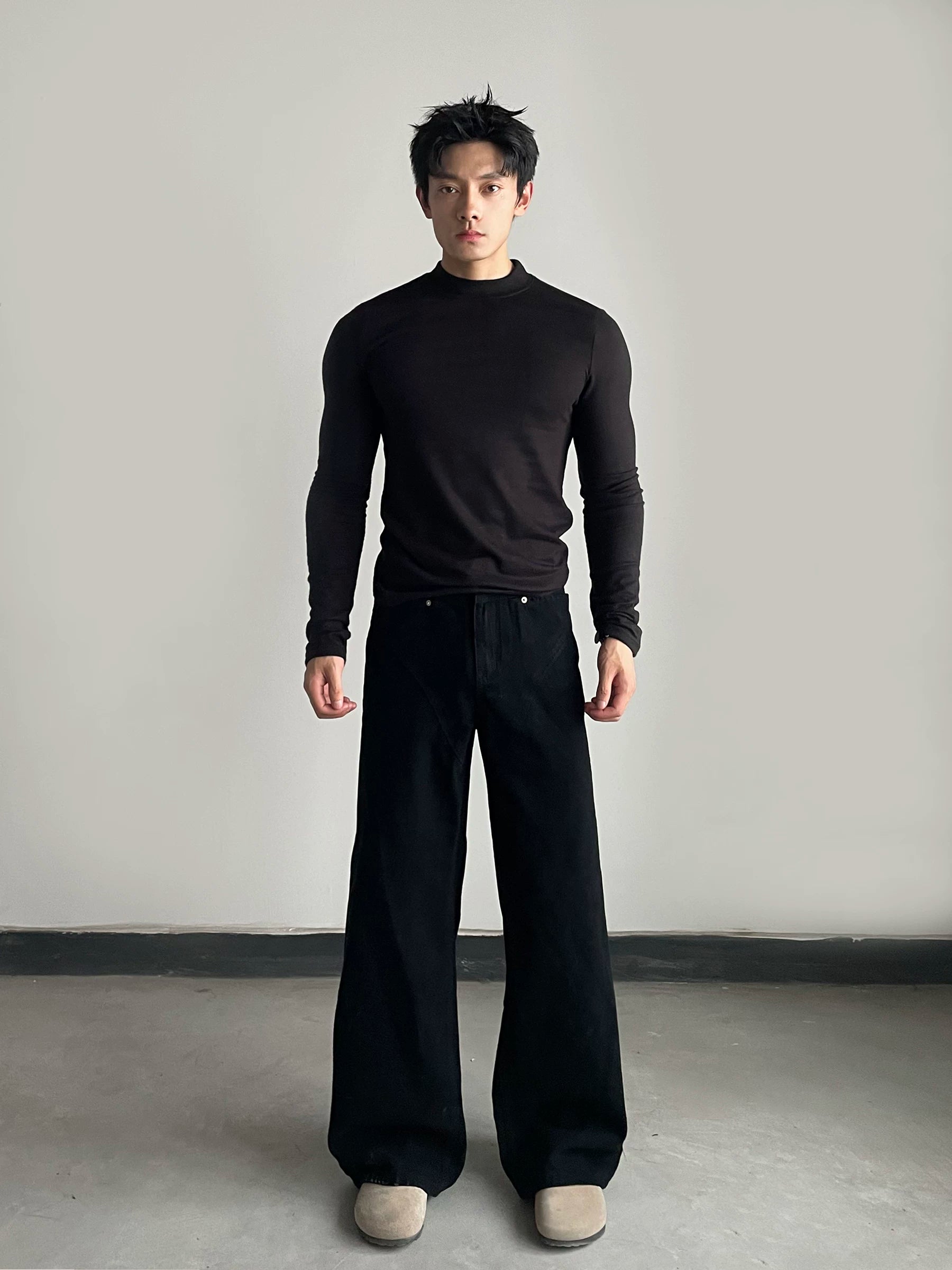 Deconstructed patchwork design straight-leg jeans - american retro, clean fit, versatile casual wide-leg pants sinclub8709