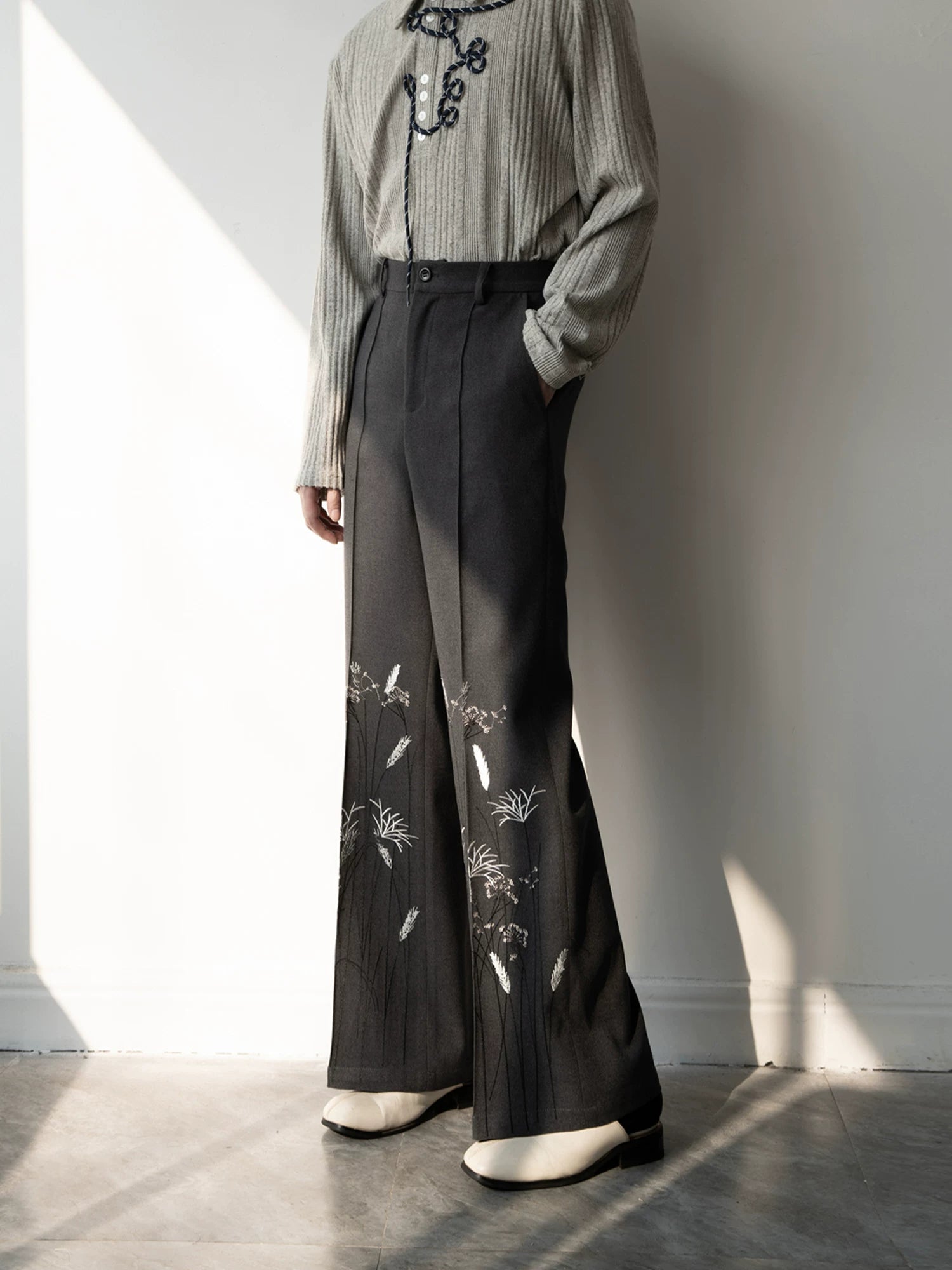 Spring and autumn micro flare straight-leg trousers men's pants easiest for match textured pants trendy